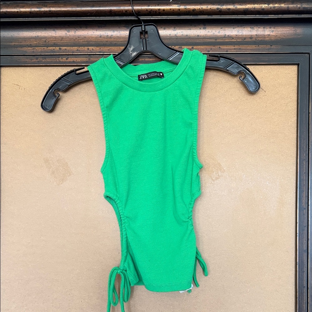 Zara Bright Green Tank Top with Side Cutouts